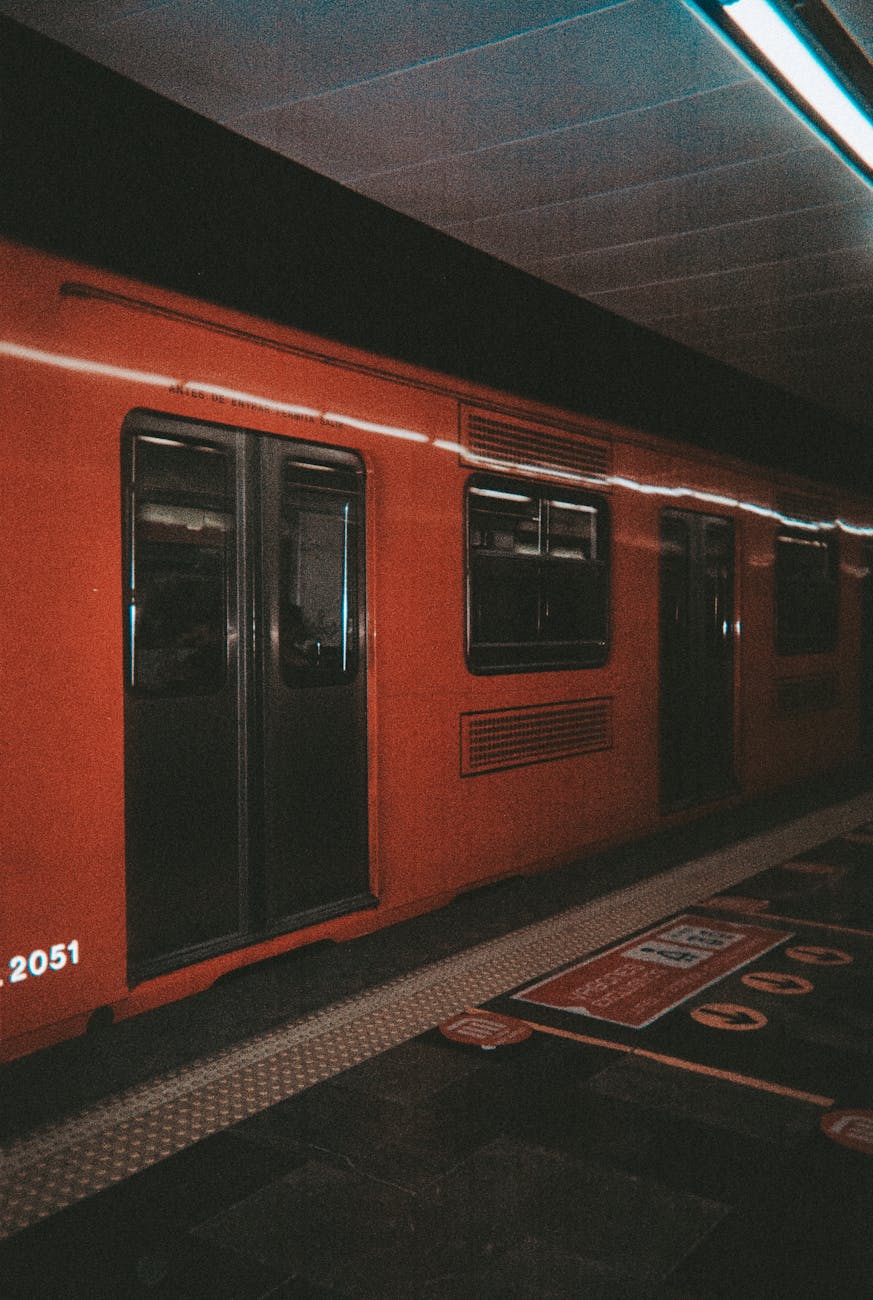 view of a subway train at a station