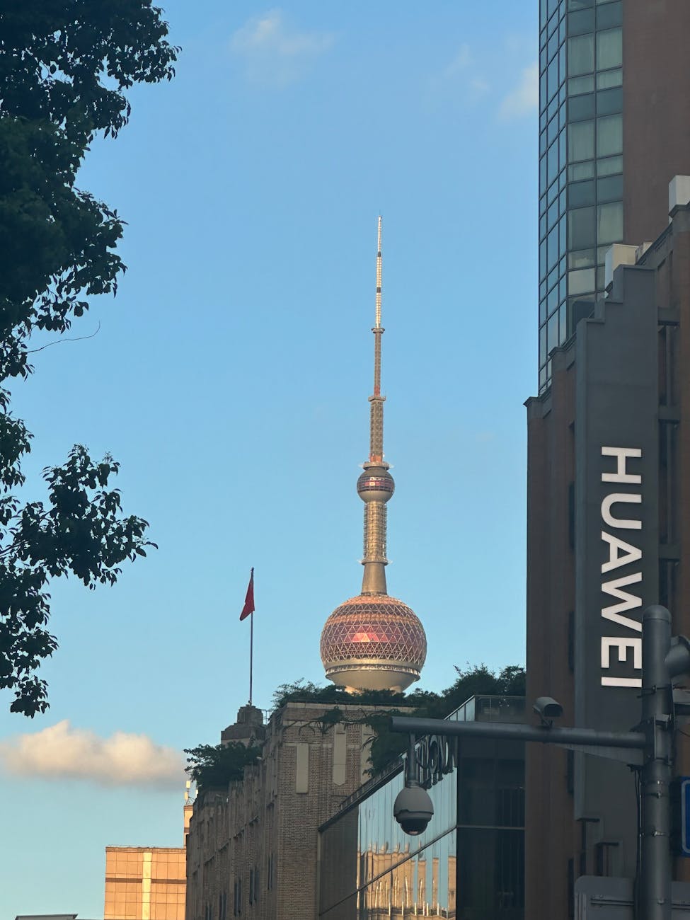 oriental pearl tower in shanghai skyline view